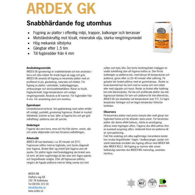 Ardex GK Fog 25kg, Fogmassa